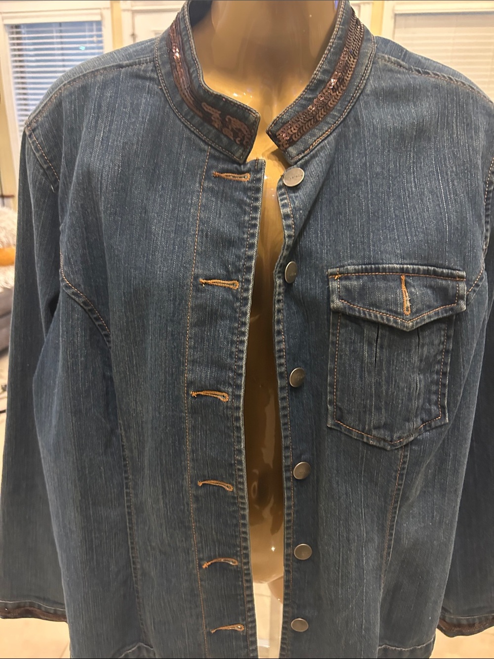 Venezia Blue Denim Jean Jacket with Copper Trim